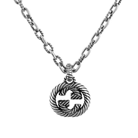 gucci interlocking g aged silver necklace